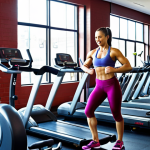 A vibrant, dynamic image showcasing a person engaged in a personalized workout routine in a modern gym setting. The individual is performing a strength training exercise, like a dumbbell row, while a fitness instructor provides guidance. In the background, display various pieces of equipment, such as treadmills and exercise bikes, with other individuals working out. The overall tone should be motivational and empowering, emphasizing the benefits of tailored fitness programs. Focus on clear muscle definition and proper form.
