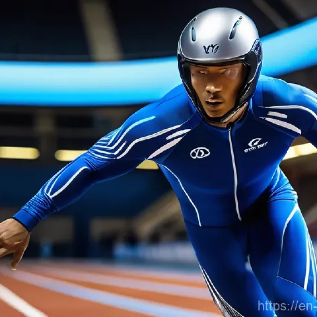 스포츠 사고 예방 - **Prompt 1: The Apex of Smart Protection**
"A male athlete, muscular and focused, sprinting powe...