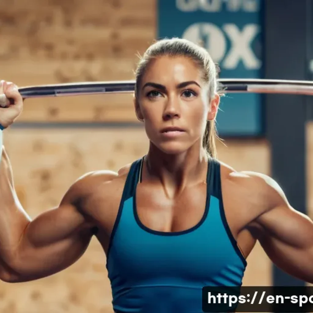 크로스핏 훈련 - **Prompt:** A determined woman in her late 20s, wearing athletic apparel (sports bra and shorts), is...