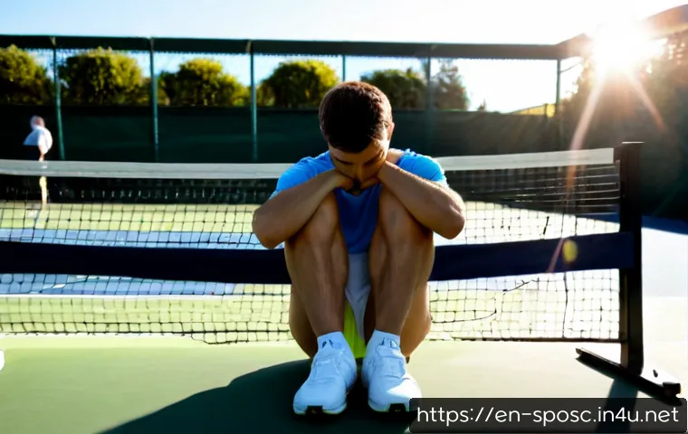 Home 31 스포츠 심리 상태 분석 - Photorealistic sports psychology scene, focused adult tennis player seated alone on a bench beside a...